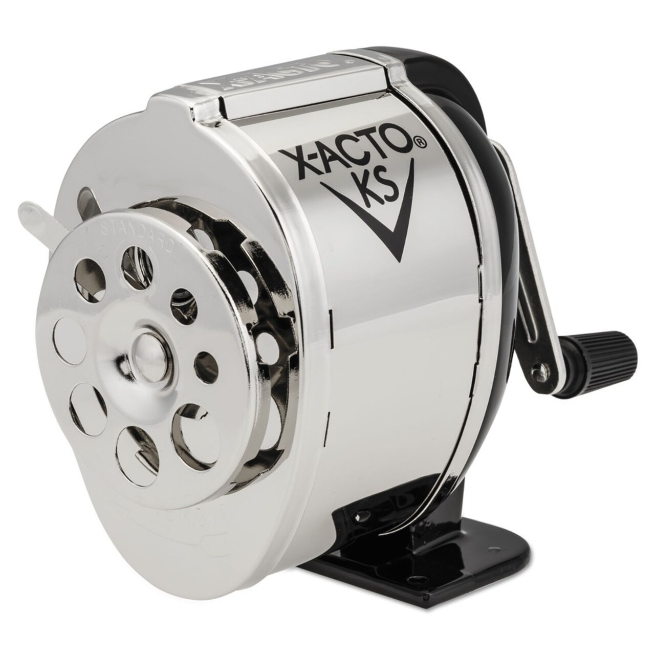 X-ACTO 2.75 in. x 4.75 in. x 4.25 in. KS Manual Table/Wall-Mount Design Classroom Pencil Sharpener - Black/Nickel